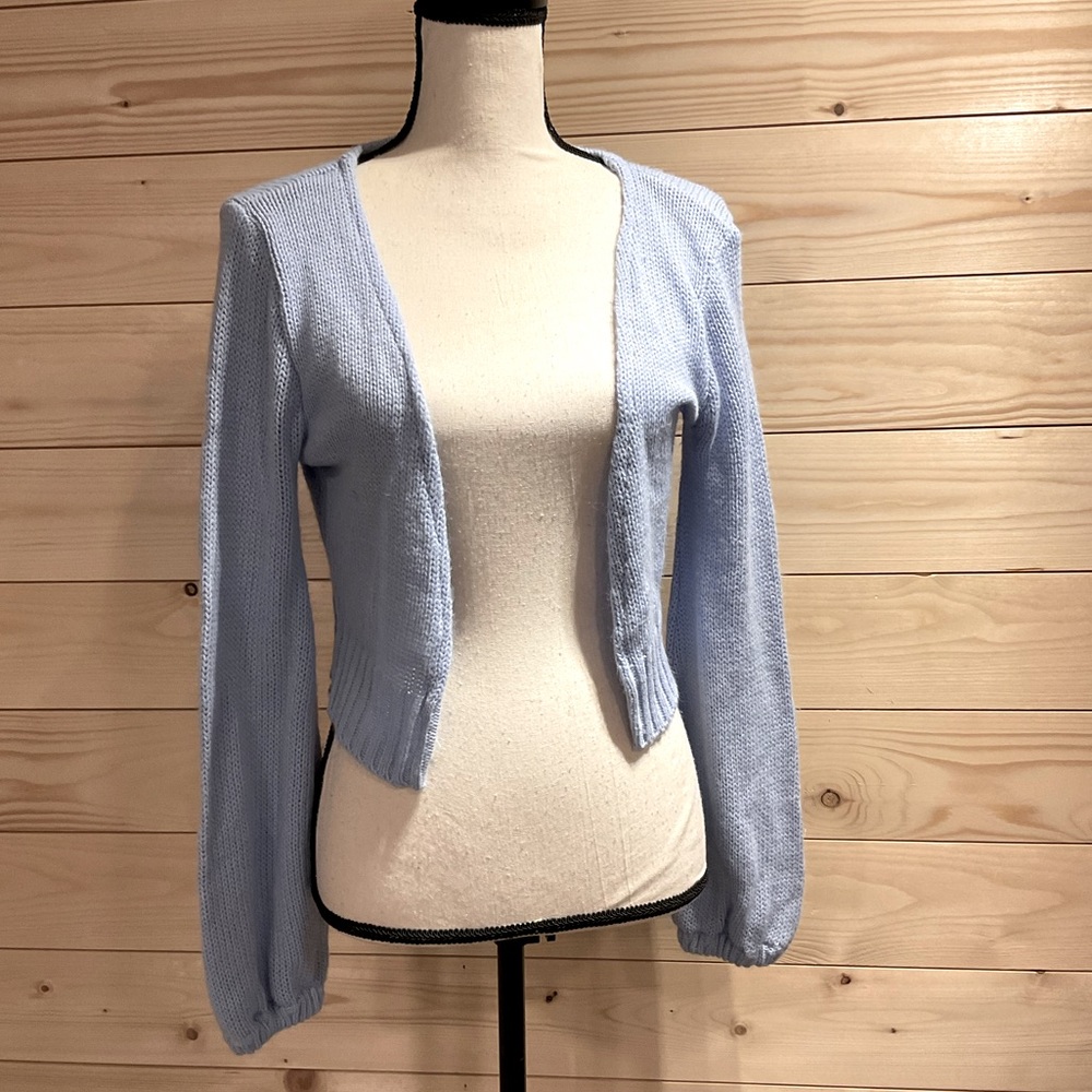 PrettyLittleThing Cropped Balloon Sleeve Cardigan Sweater, size Medium, EUC